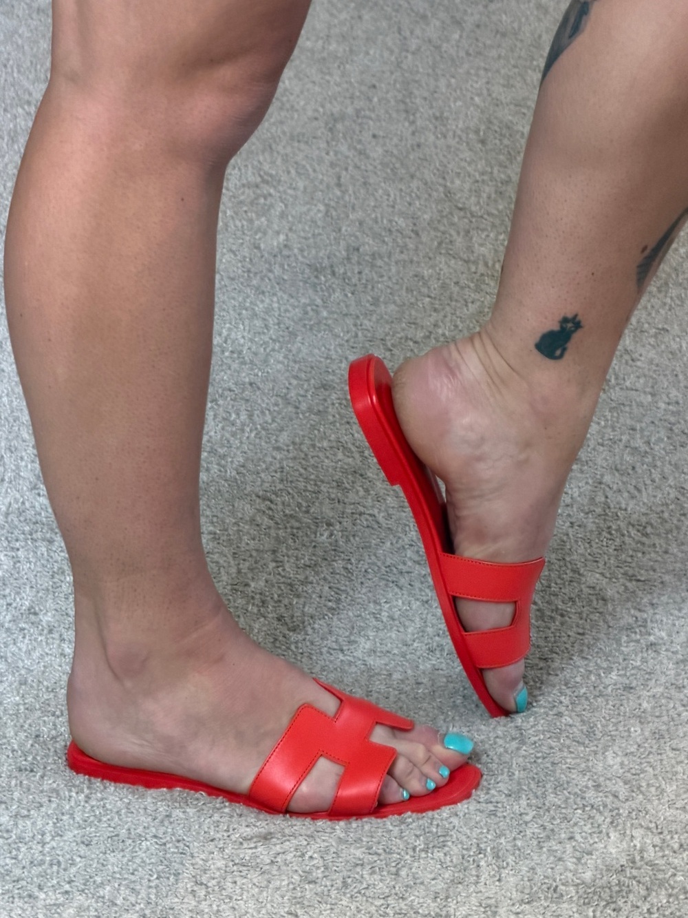 Hermes Oran Red Slide Sandals